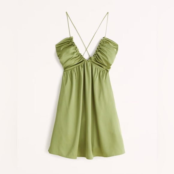 Abercrombie & FITCH Silk Green Drama Ruched Mini Dress - Picture 1 of 5